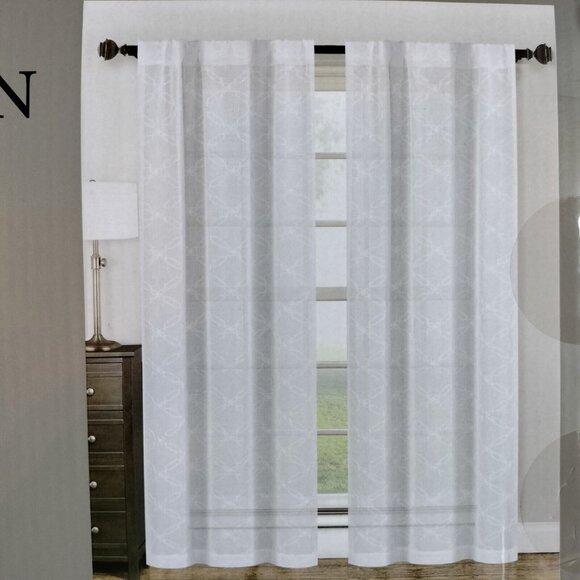 Designer Collection 2 Pk Elite Curtain Panels White Embroidered 38x84 Ea - Picture 3 of 7